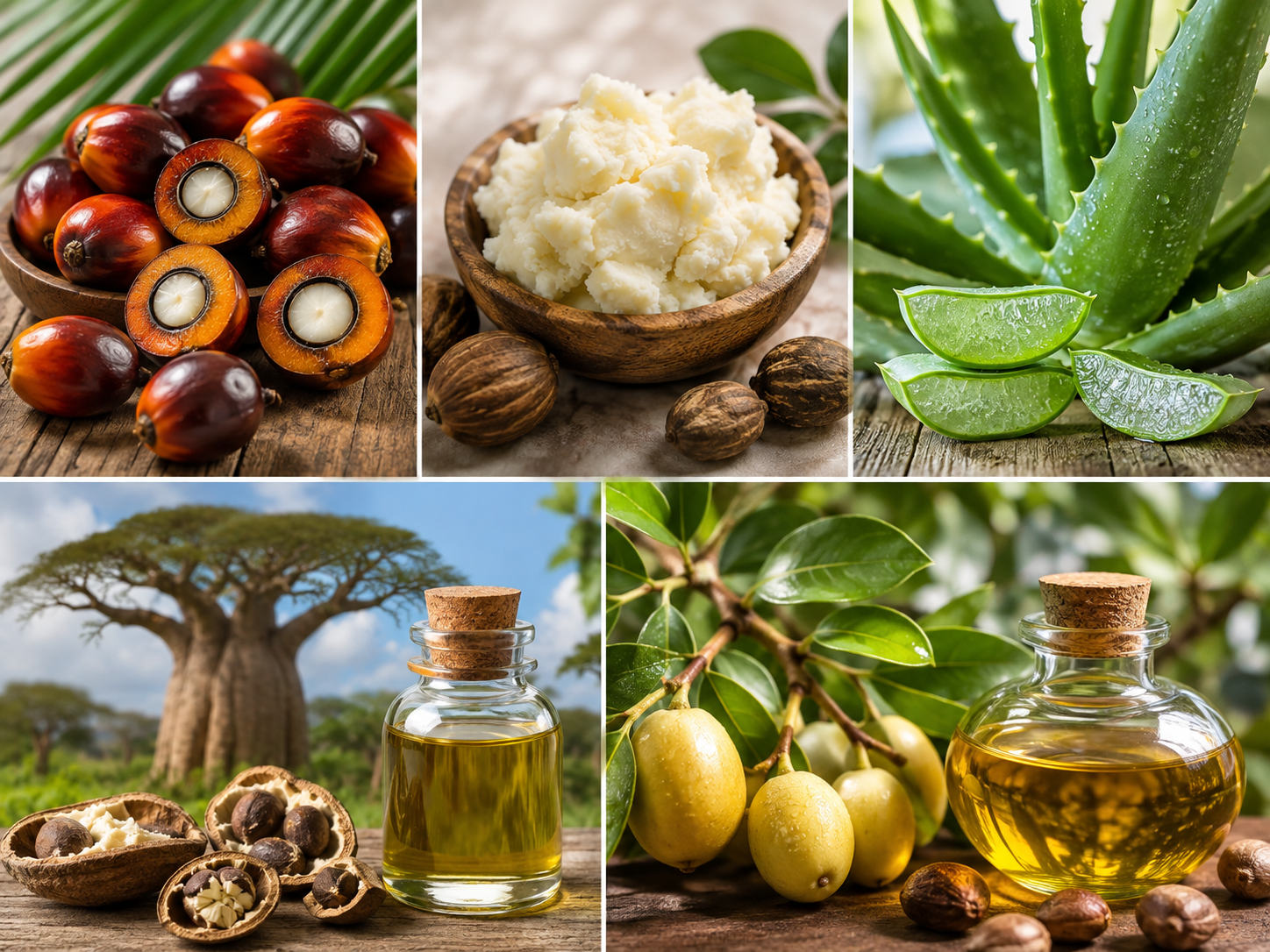 Natural ingredients: palm oil, shea butter, aloe vera, baobab, argan oil